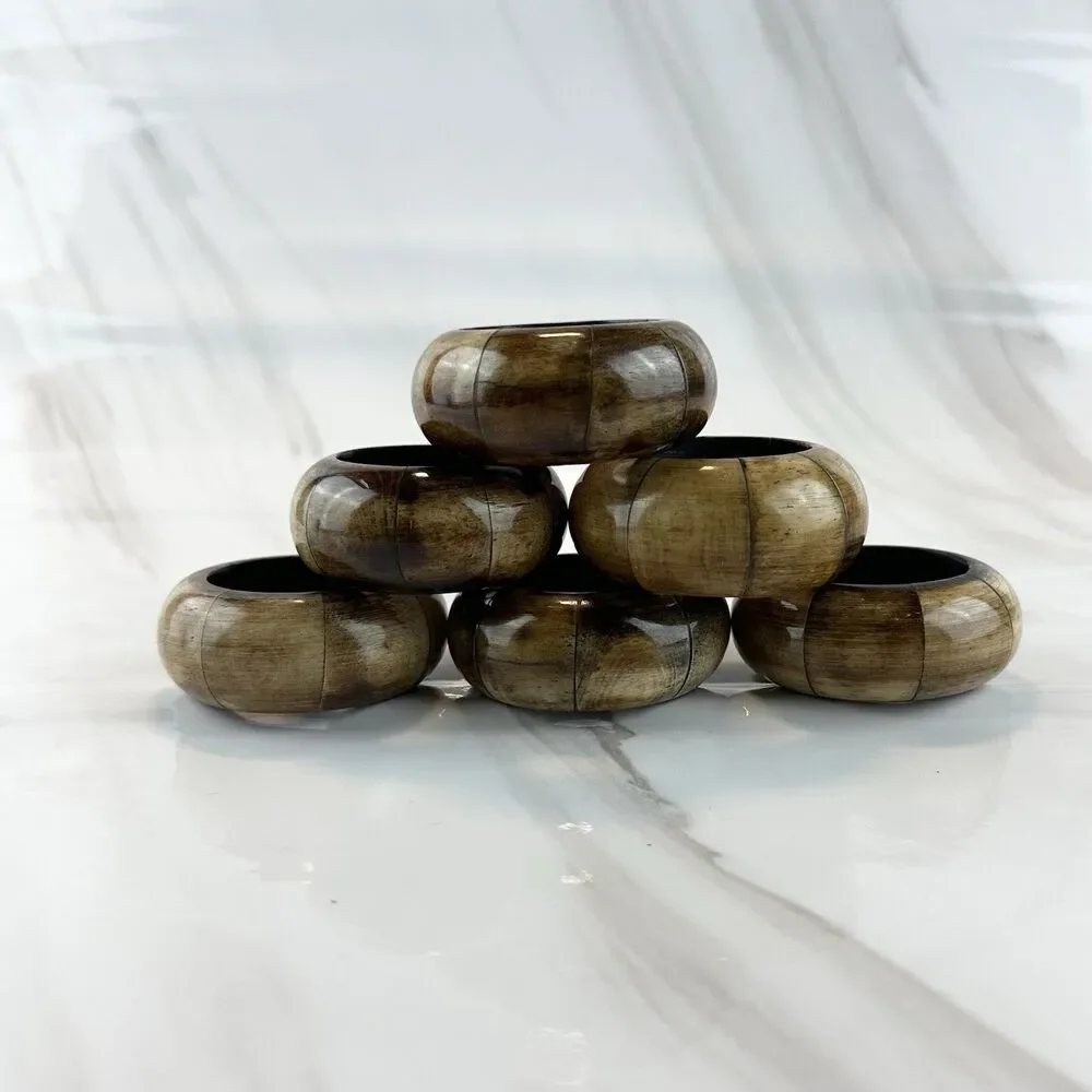 Wooden Brown Circle Napkin Rings Set of 6 Napkin Holder